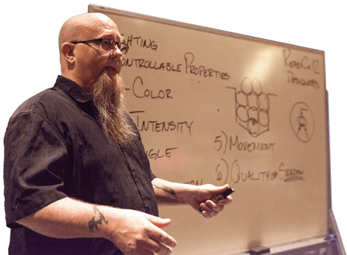 Ronn Campbell teaching with white board